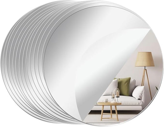 14 Pack Acrylic Round Mirrors, 10 inch Circle Mirror Tiles Self Adhesive Mirror Stickers for Wall Home Living Room Bedroom Decor, Small Mirrors for Crafts (Thickness 1 mm) (10 inch/25cm)