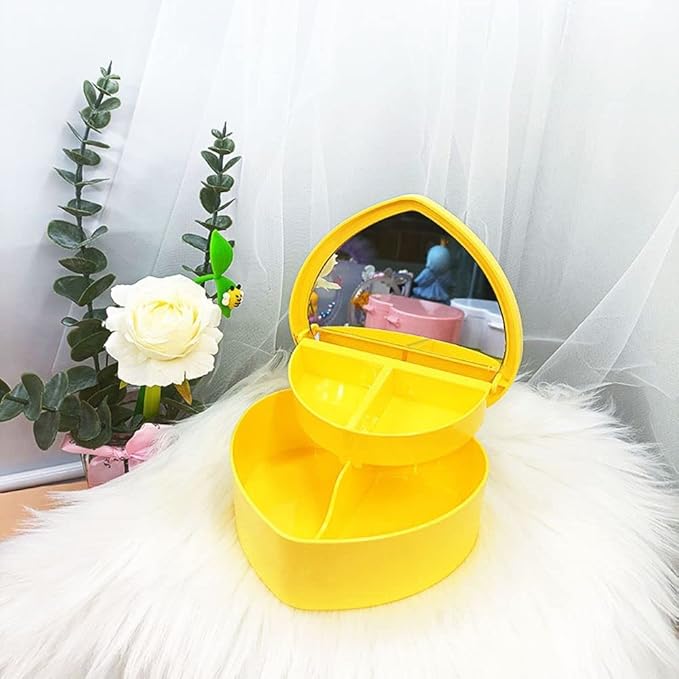 generic Heart shaped Jewelry Box - Jewelry Boxes with Makeup Mirror, 2 Layer Jewelry Box Organizer,Multifunctional Desktop Organizer For Girls(yellow)