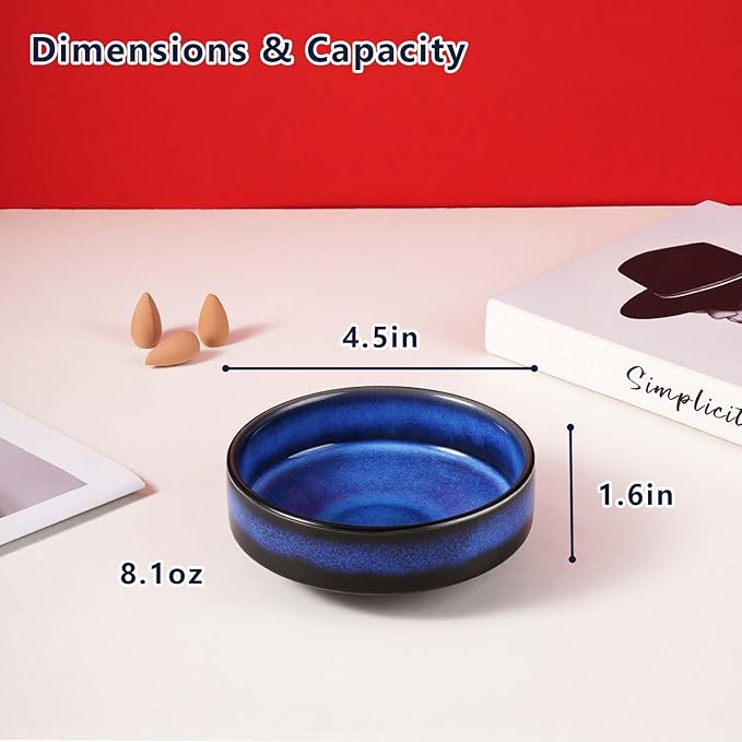Blue Ceramic Incense Holder 4.5", 9-Hole Brass Base Multi-Functional Incense Burner & Tray, Fits Sticks/Sage/Palo Santo/Candles/Cones,for Meditation/Yoga/Energy Cleansing
