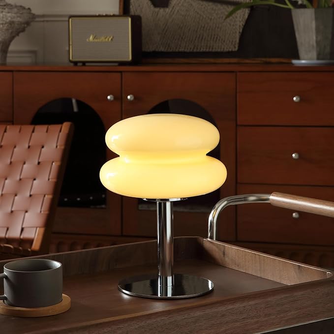 Glivpny Mushroom Lamp Table Lamp for Night Stands,Mid Century Modern Desk Lamps for Bedroom, Vintage Dimmable Bedside Small Lamps, Cute Cool Home Room Aesthetic Decor for Living Room(Cream)