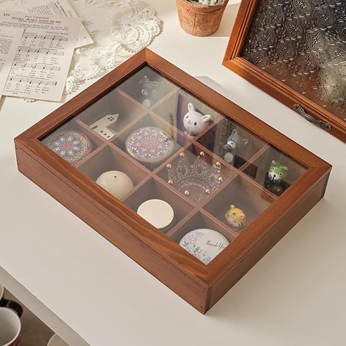 Solid Wood Decorative Jewelry Box Lid Section Storage Organizer Rustic Decor for Home Make up Organizers