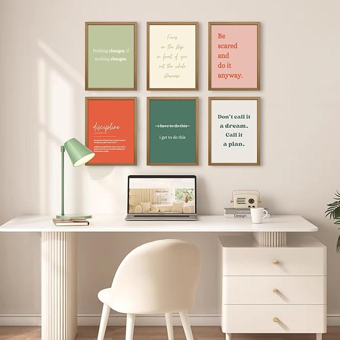 Office Wall Art Motivational Posters Inspirational Quote Canvas Wall Decor Office Positive Pictures Inspirational Classroom Art Motivational Work Prints for Gym Home 12x16 Inch Framed Set of 6