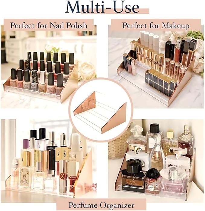 Moosy Life Perfume Organizer, Perfume Stand, Nail Polish Organizer Vanity, Nail Polish Rack, Acrylic Risers Display Stands, Rose Gold Stand
