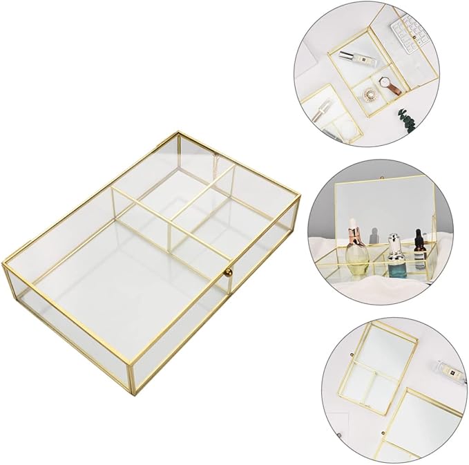 Didiseaon Jewelry Dish Makeup Organizer Box Jewelry Cases Geometric Glass Design Desk Accessory Tidy and Organized
