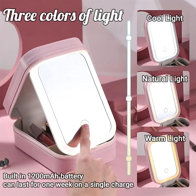 Wrappiness Girls & Women Lovely Makeup Box With LED Mirror - Personalized Jewelry Box Organizer Portable Ideal for Travel, Gift for Daughters Sisters Friends (Birth Month Flower, Teen Girls)