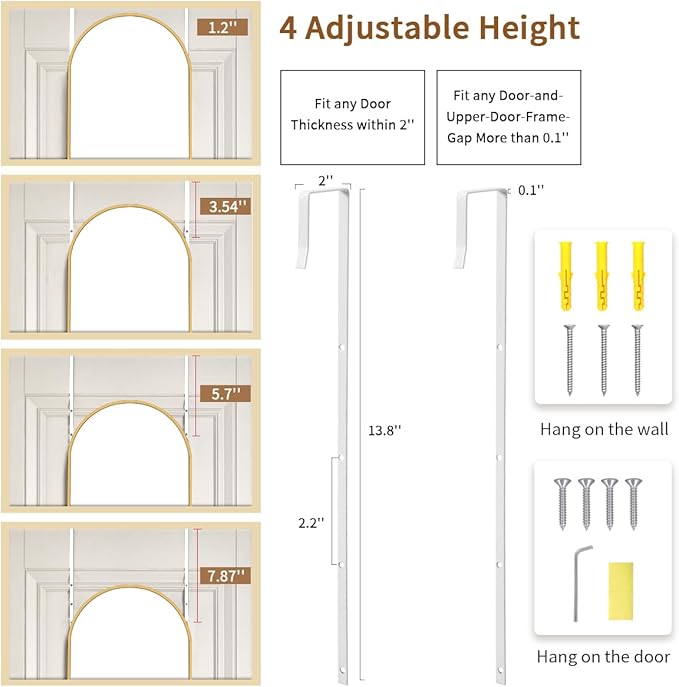 Over The Door Full Length Mirror, 48"x14" Arched Mirror for Bedroom, Living Room, Entryway, Dorm - Gold