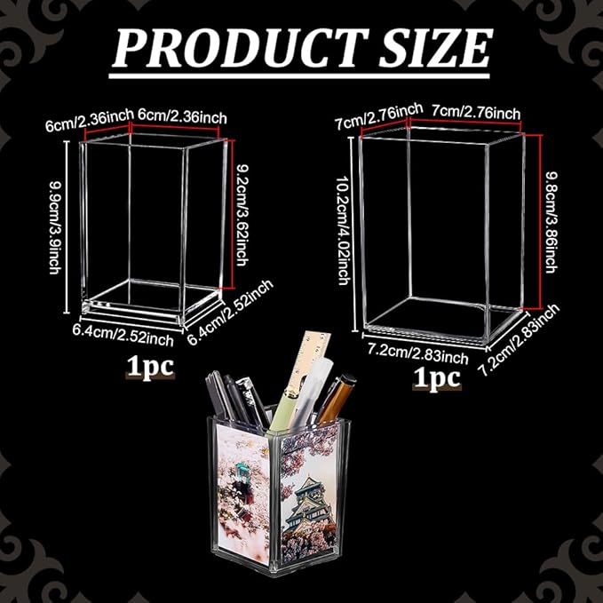 FINGERINSPIRE 2 Pack Photo Pen Holder Small Picture Mini Cute Display Holder 2x3 Instant Photos Clear Acrylic Frame 4-Sided Photo Cube for Photos Display Office Desk Organizer