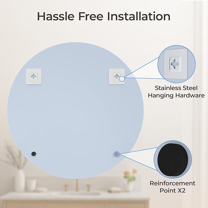 USHOWER 30" Round Frameless Wall Mirror with Beveled Edge - Circle Mirror for Bathroom & Vanity, Elegant & Simple Look