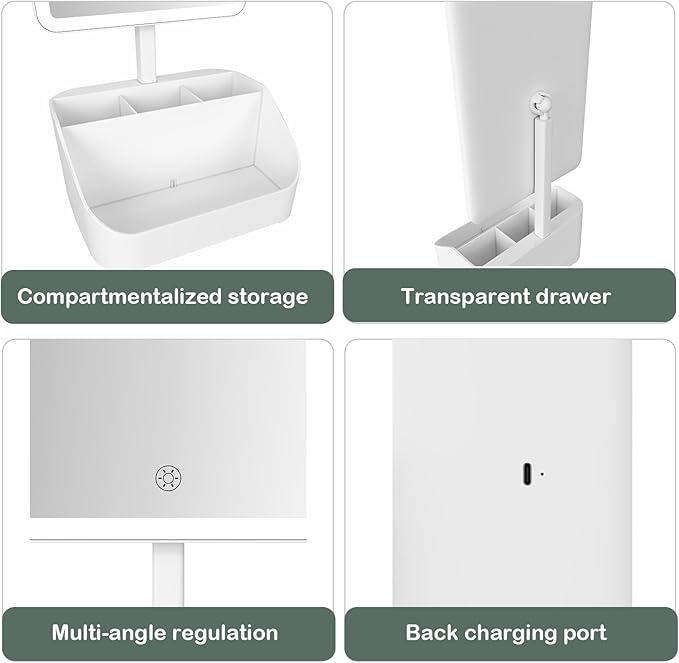 Rechargeable Makeup Mirror Organizer with LED Lights & 20X Magnification, Large Capacity Cosmetic Display Case for Skincare & Makeup Brushes, Countertop Vanity Organizer for Bedroom, Bathroom (Cream)