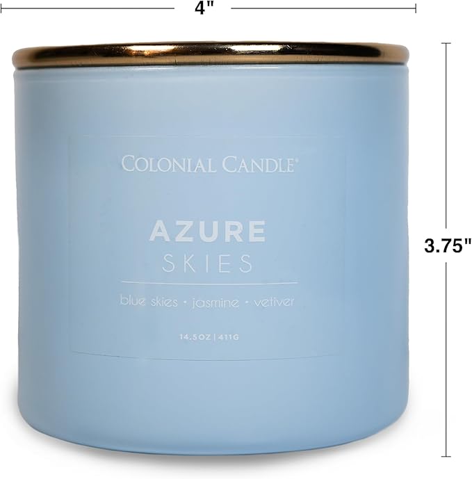 Colonial Candle Azure Skies Scented Jar Candle, Pop of Color Collection, 3 Wick, 14.5 oz - Up to 60 Hours Burn