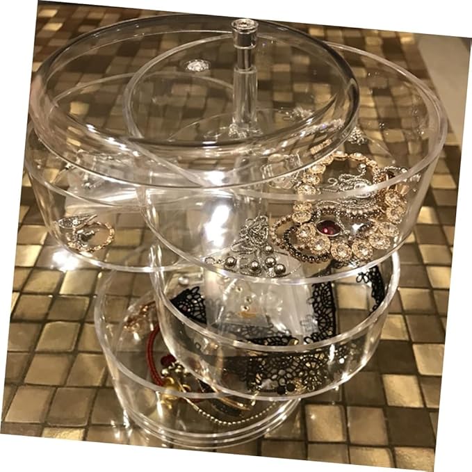 Beaupretty 2pcs Plastic Circular Jewelry Box Four-layer Rotating Storage Organizer for Cosmetics and Items for Desktop Use
