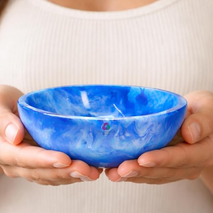Elegant Handcrafted Resin Bowl – Glossy Amber Finish Decorative & Functional Use | Resin Decorative Bowl Centerpiece Table Decorations, Fruit Basket for Coffee Table Décor, Kitchen Décor (Blue)