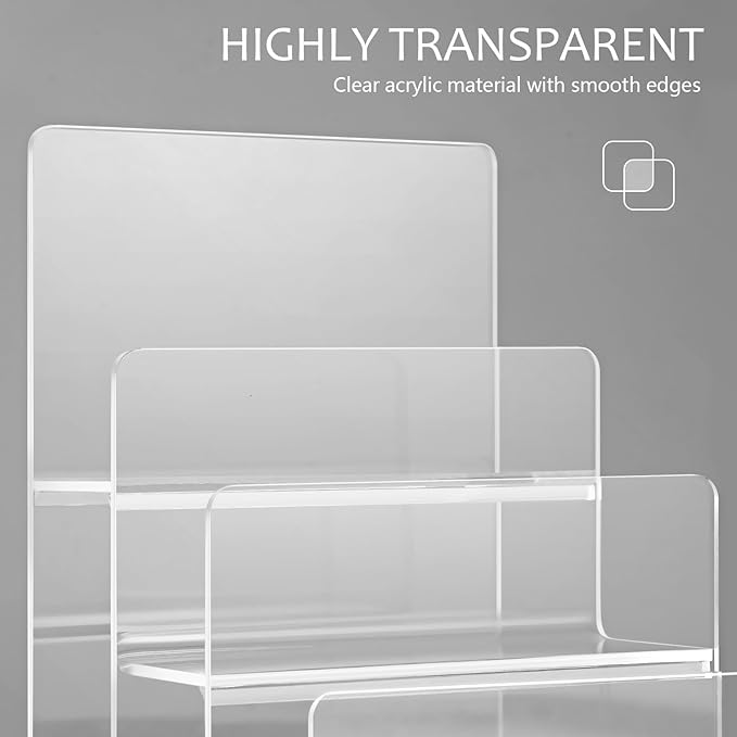 DOITOOL 4-Tier Clear Display Risers Stand: Acrylic Wallet Display Stand Holder, Clear Handbag Purse Display Stand Jewelry Display Riser Purse Handbag Organizer - 2 Pack (3.9X6.1X6.3inch)