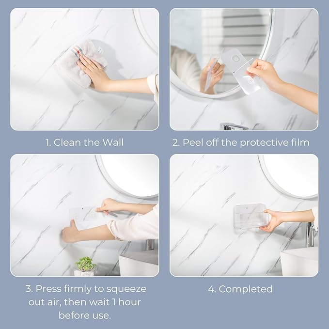 No-Drill Wall Organizer Bin – Clear Removable Adhesive Storage Box with Drain Holes, PET Plastic, Ideal for Small Items in Kitchen, Bathroom, Cabinet Door – Sandra Series