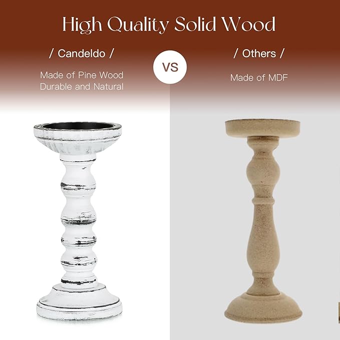 Candeldo Wood Candle Holders for Pillar: Rustic Candles Holder Set of 3 Table Centerpiece Decor Wooden White Farmhouse Decorations for Fireplace Mantle
