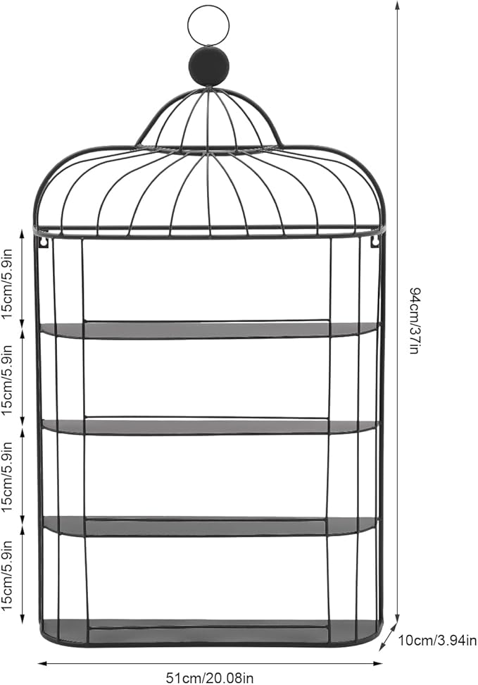 4-Tier Nail Polish Wall Racks 20 * 37 Inch Hold Up to 200 Bottles Birdcage Iron Nail Polish Shelf Organizer Wall Mounted 4 Rows (Black)