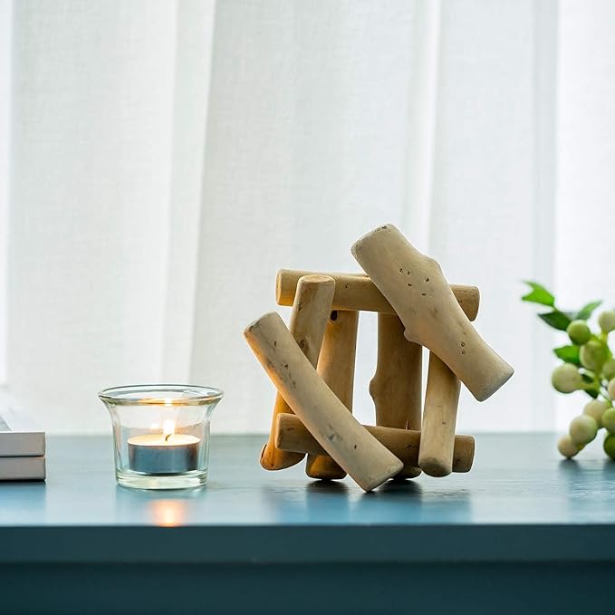 Sziqiqi Handmade Wooden Tea Light Candle Holder with Glass Cup Rustic Country Coastal Style for Farmhouse Home Decoration Home Altar Decoration Holoday Wedding Decoration Pack of 4