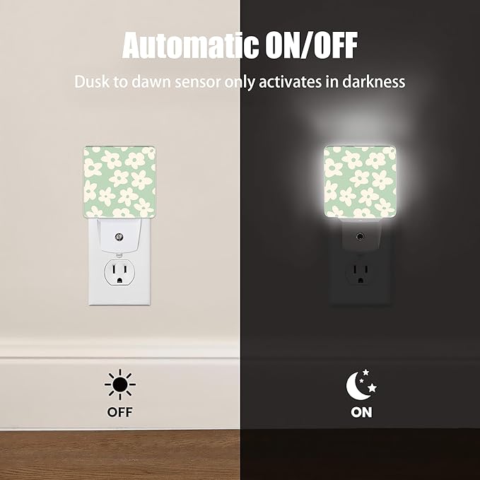 Groovy Flowers Night Light, Dusk to Dawn Smart Sensor Nightlight for Bedroom Bathroom Kitchen Hallway Stairs Hallway, Plug-in, Energy Efficient Decor Desk Lamp Gifts
