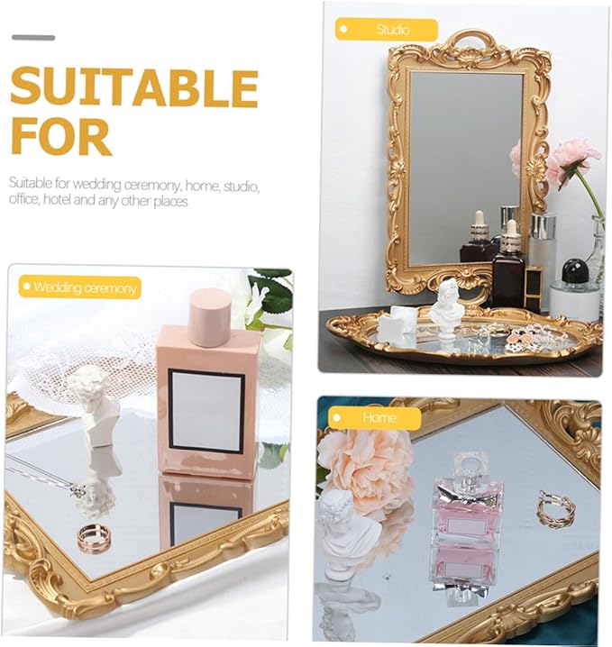 Healifty Vintage Perfume Tray and Mirrored Vanity Tray Decorative Organizer for Makeup, Jewelry, and Dresser Display, Rustic Mirror Plate for Home Décor and Photography Props