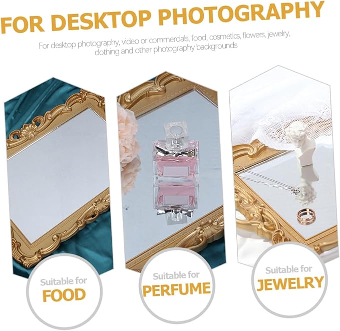 Wakauto Mirror Tray for Perfume and Makeup Organizer Vintage Vanity Dresser Decorative Tray with Mirror Surface for Home Décor and Dressing Table