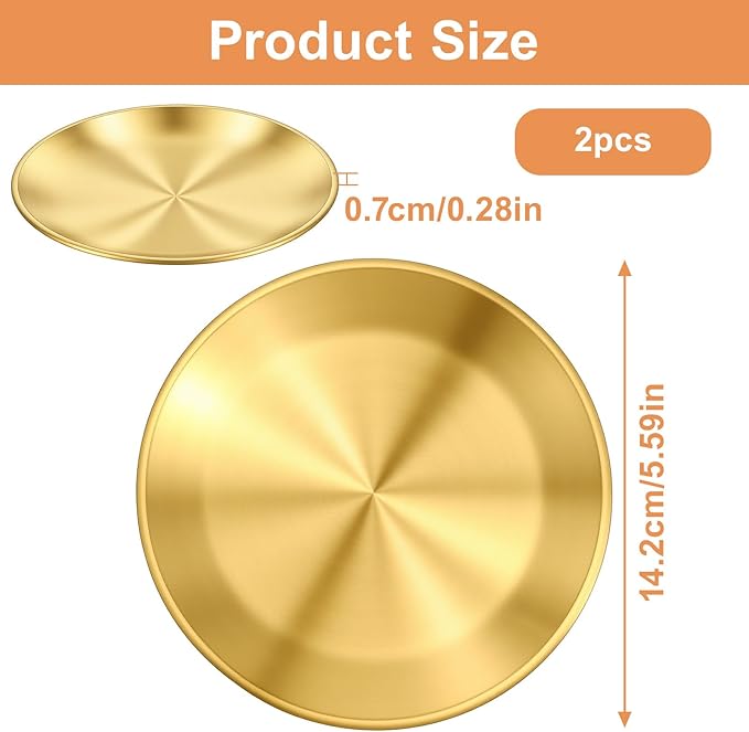 2 Pack Gold Pillar Candle Holders Decor, 5.5 Inch Round Flat Candle Tray for Pillar Scented Ball Candles Decorative Candle Stand for Coffee Table Decor Wedding Party Home Decor