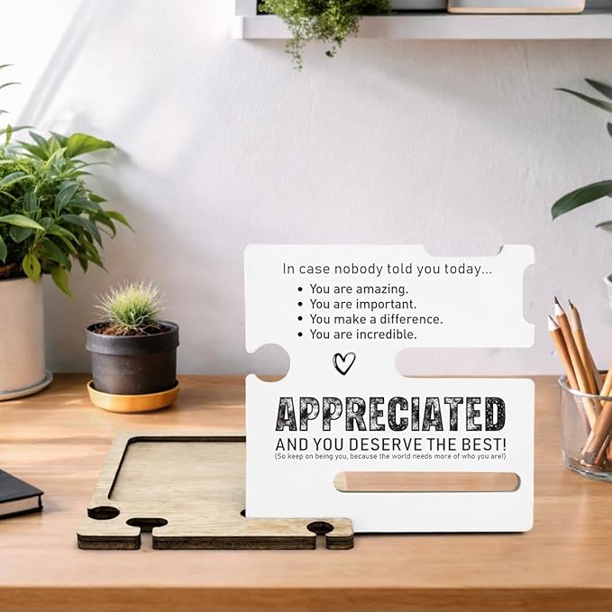 Appreciation Gifts for Teacher Coach Mentor Boss Leader Coworkers Employee Staff - Multi-functional Desk Organizer - Motivational Office Quote Wooden Sign for Office Desk Shelf Decor