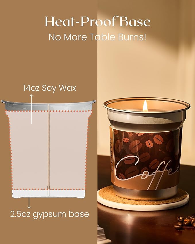 M&SENSE Coffee Candles Latte Scented, Soy Wax 12.3oz 75 Hours Long Lasting Clean Burn, Stress Relief Aromatherapy Gifts for Coffee Lovers, Cozy Winter Holiday Home Decor