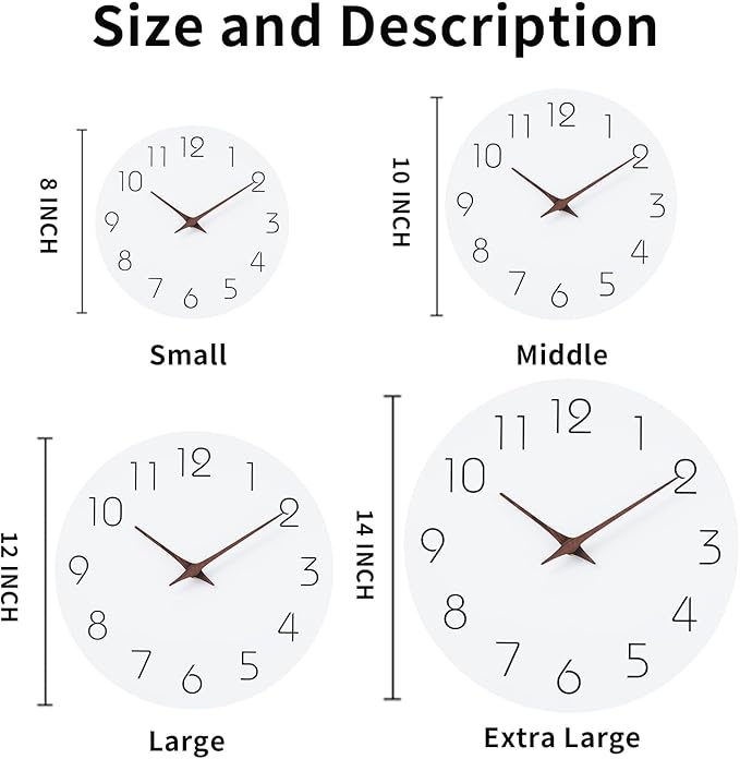 Mosewa Wall Clock 10 Inch Silent Non Ticking Battery Operated White Modern Office Simple Minimalist Decorative for Kitchen Home Bathroom Living Room