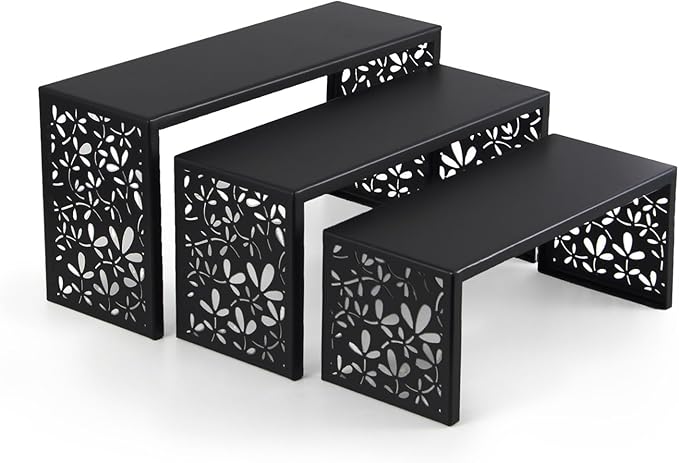 AIM & GGKK 3-Tier Black Perfume Organizer Stand | Rustproof Metal Cologne Display Rack for Cluttered Vanity & Bathroom | Space-Saving Vertical Fragrance Holder & Elegant Cupcake Tower for Party Decor
