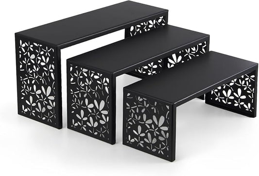 AIM & GGKK 3-Tier Black Perfume Organizer Stand | Rustproof Metal Cologne Display Rack for Cluttered Vanity & Bathroom | Space-Saving Vertical Fragrance Holder & Elegant Cupcake Tower for Party Decor