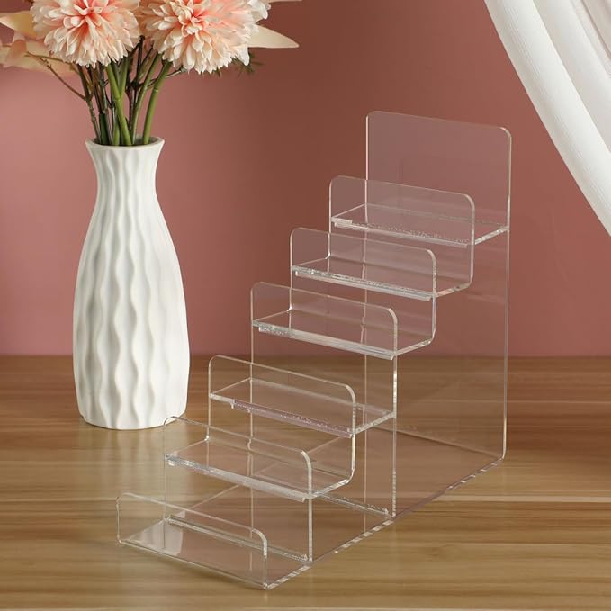 VALICLUD Wallet Display Stand, 6-Tier Acrylic Clear Organizer 7.8 Vendor Display Riser Counter Table Shelf for Jewelry, Cosmetics, Perfume, Dessert