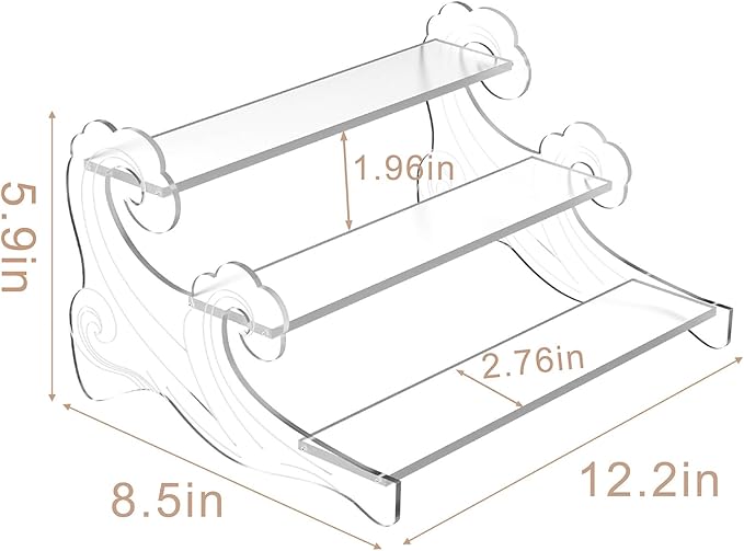 3-Tier Acrylic Display Shelf for Perfume Organizer, Cupcake Stand, Collectible Figures - Clear Fragrance Rack, Dessert Tower