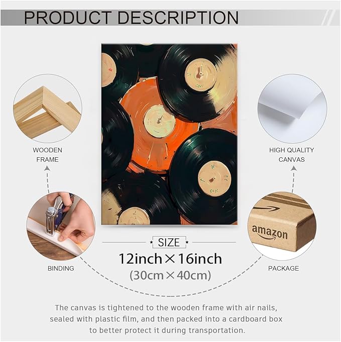 90s Music Vinyl Records Canvas Poster Trendy Modern Music Wall Art Vintage Minimalist Aesthetic Prints 12X16 inch Framed for Living Room Bedroom Dorm Wall Decor