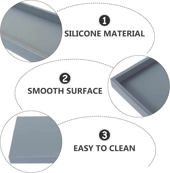 Cabilock Silicone Vanity Tray Large Gray Organizer for Bathroom Kitchen Countertop, Non-Slip Decorative Storage Plate for Makeup Keys Rings, Multipurpose Desktop Tray for Home Décor