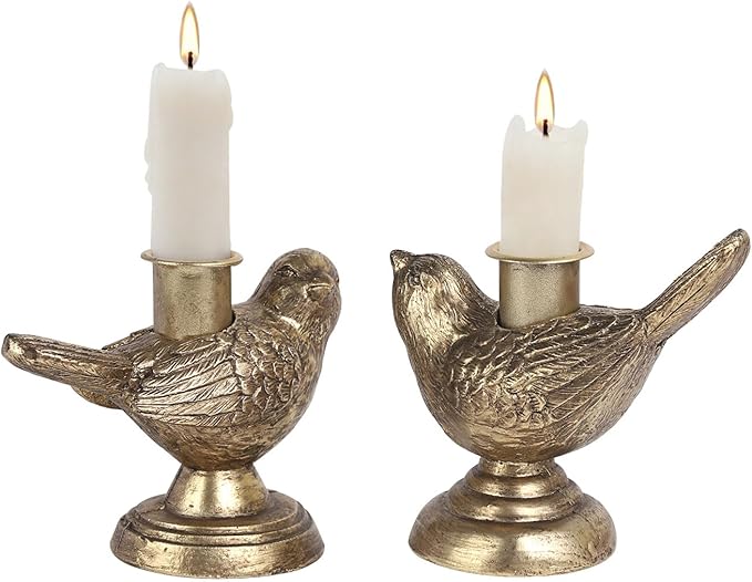 NIKKY HOME Taper Candle Holders Set of 2, Gold Birds Decor, Vintage Candlesticks Pedestal, Centerpieces Decorations for Fireplace Mantle Dining Table