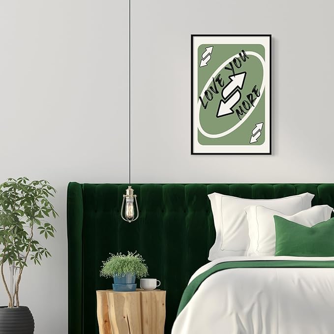 Trendy Sage Green Canvas Wall Art, Love You More Quote Aesthetic Poster, Retro Playing Card Art Print, Preppy Girly Bedroom Wall Decor, Cute Arrows Sign Picture 24x36in Framed