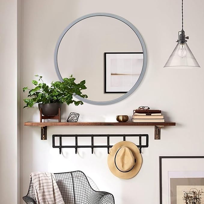 JJUUYOU Round Wall Mirror 16", Hanging Circle Mirror Round for The Bathroom Metal Frame Mirrors for Bedroom, Living Room or Entryway Wall Decorative