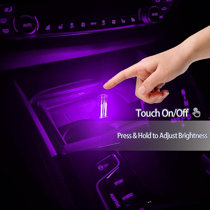 4 Pack USB Ambient Light Set, Mini Vintage Glass USB Night Lights with Touch Control & Dimmable, Plug in Car Interior Atmosphere Lamp for Bedroom, Laptop, Portable Mood Lighting(Red Blue Purple Green)