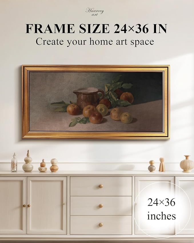 HUARCEY Gold Framed Vintage Wall Art for Living Room Harvest Apples Still Life Oil Painting Large Cottagecore Room Decor Picture Canvas Print Farmhouse Fruit Wall Decor Bedroom Kitchen Bathroom 20x40