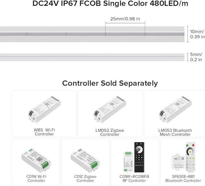 BTF-LIGHTING FCOB COB LED Strip IP67 Waterproof Flexible High Density Uniform Diffused Neon Light 16.4FT DC24V Warm White 2700K 480LED/m CRI 90+ for Indoor Decor(No Adapter or Controller)