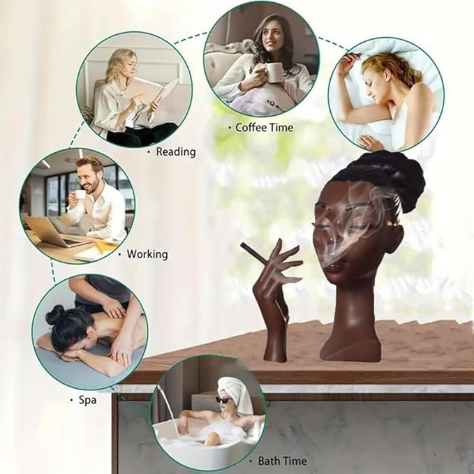 Incense Holder,Black Woman Smoking Head Incense Burner,Unique Home Gift,Desk Decor Suitable for Bedroom and Living Room