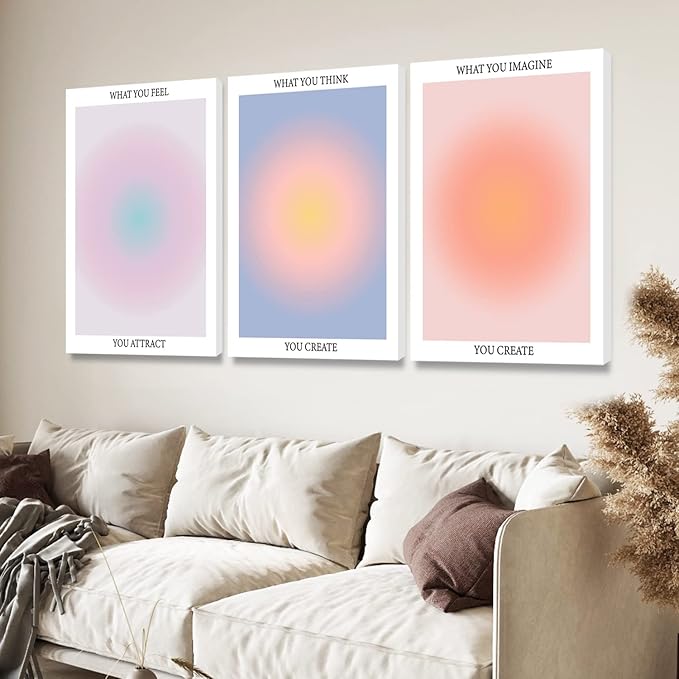 Framed 3 Color Abstract Wall Art Poster Room Aesthetics Spiritual Spiritual Gradual Affirmation Canvas Wall Decoration Positive Energy Inspirational Wall Art Bathroom Living Room Apartment 16x24Inch