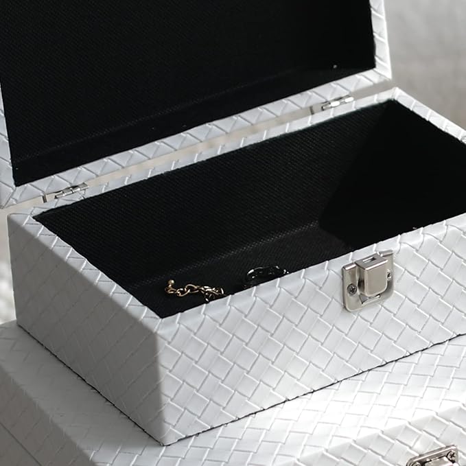 DECOR4SEASON Faux Leather Decorative Jewelry Storage Organizer Boxes Set of 2, White