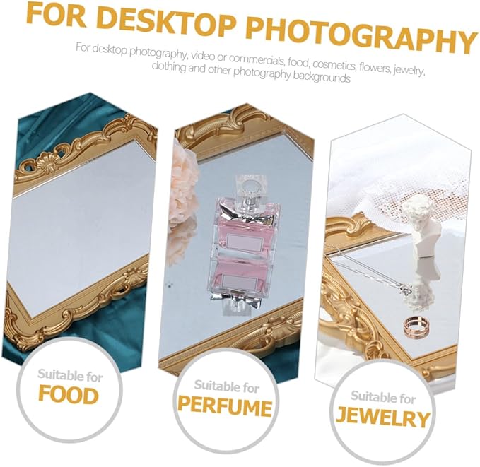 ABOOFAN Vintage Mirror Tray for Perfume and Makeup Organizer, Decorative Vanity Plate for Dresser Tops, Glass Perfume Tray for Home Décor and Photography Display