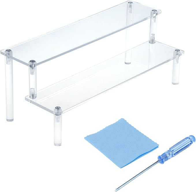 T Tulead 2 Tiers Acrylic Riser Rectangular Display Riser Stand Tabletop Clear Display Riser 3.9-inch Height Cupcake Riser Stand Perfume Display Riser