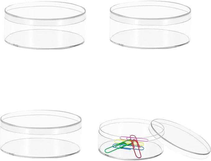 KissYou Acrylic Box Round Clear Boxes with Lid 4 Pieces Small Circular Candy Box Storage Organizer Containers Wedding Party Decorative Boxes