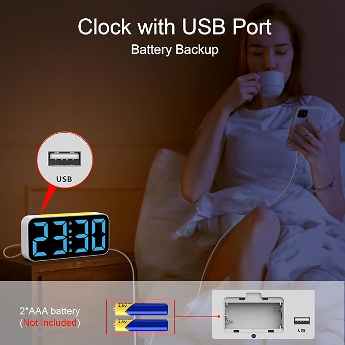 Topski Loud Alarm Clocks for Bedrooms Heavy Sleepers, Digital Clock with Night Light, Large Display, Dual Alarm, Snooze, Dimmable Bedside Alarm Clock for Kids Teens Boys Girls