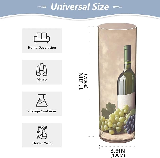 YETTASBIN Bottles of Red Wine Plastic Cylinder Flower Vase for Plants Bouquet, 1 Pack Unbreakable Tall Clear Vase for Wedding Centerpieces Home School Office Decor, 11.8 x 3.9 Inch