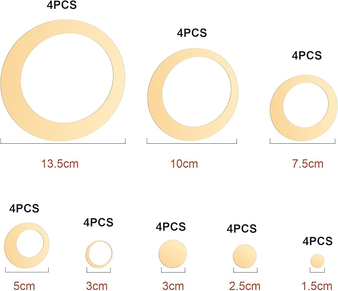 32 Pieces Removable Circle Wall Mirror Sticker Round Decal Acrylic Setting for Home Living Room Bedroom Decor, 1.5-13.5 cm (Gold)