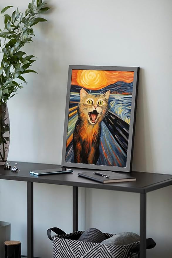 Hamduker Funny Scream Cat Wall Art Decor Famous Art - Cute Preppy Cat Wall Art Picture Aesthetics Decor for Nursery Kids Bedroom Living Room Aesthetic (Size: 8''x10''x1pcs)